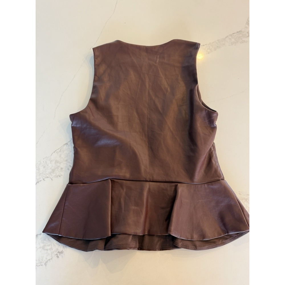 Express Faux Leather Peplum Blouse Top Brown Women's Size Medium - Picture 4 of 6